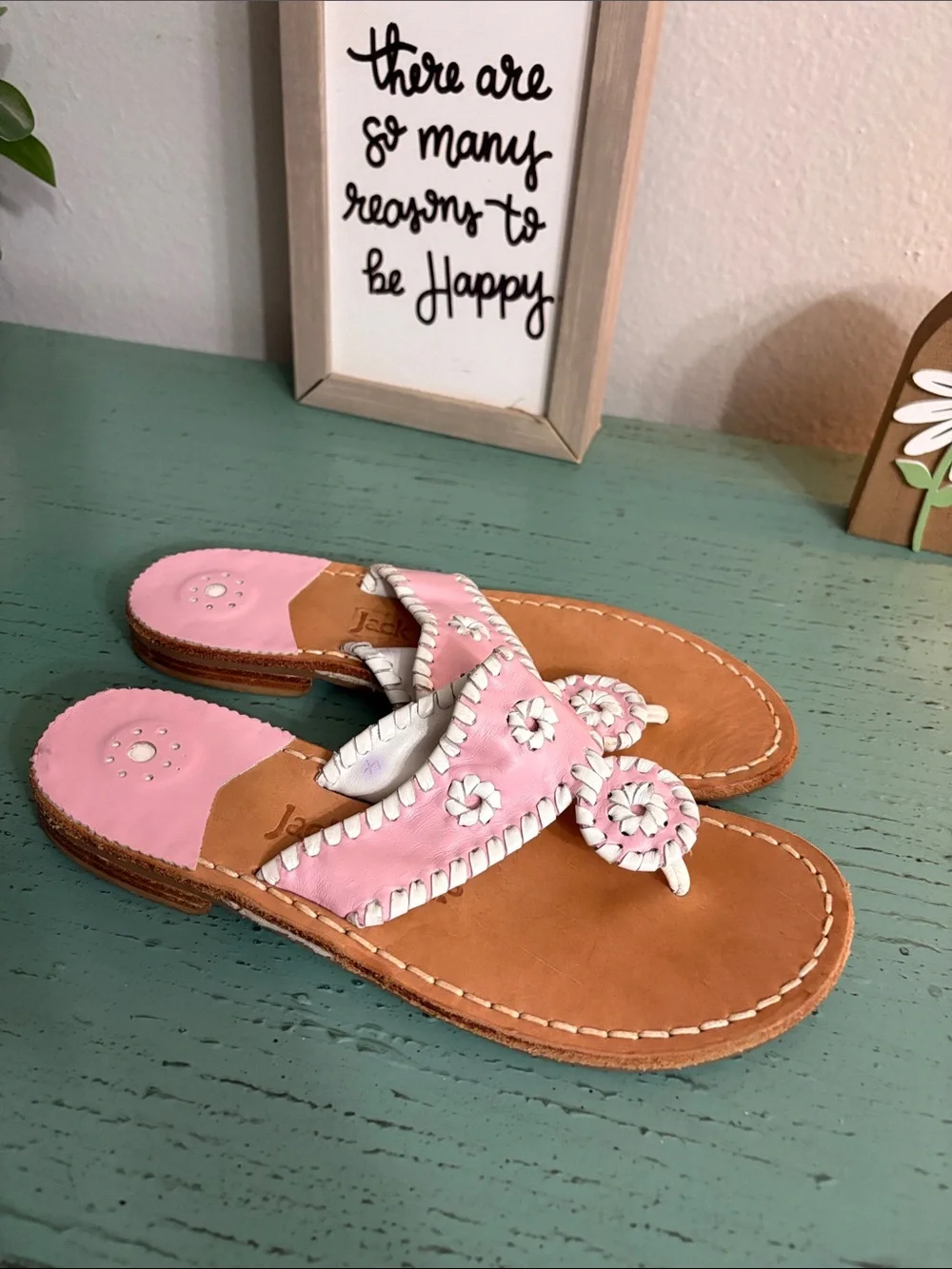 Jack Rogers Pink Floral Thong Sandals with Tan Footbed